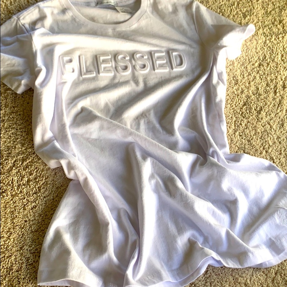NWT Amanda Blu White BLESSED T-Shirt Size S - Picture 2 of 3